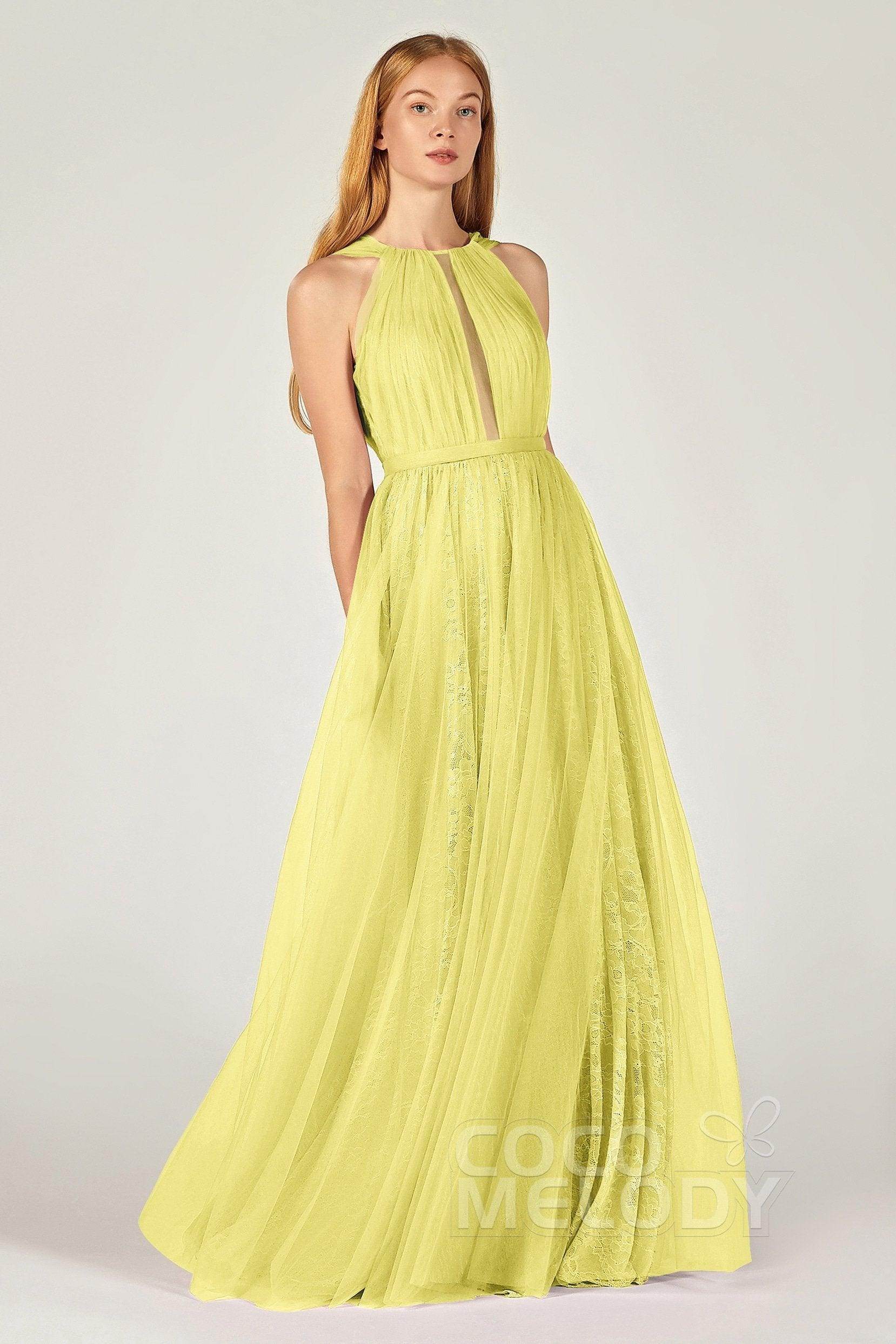 A-Line Floor Length Tulle/Lace Bridesmaid Dress CB0376 - COCOMELODY